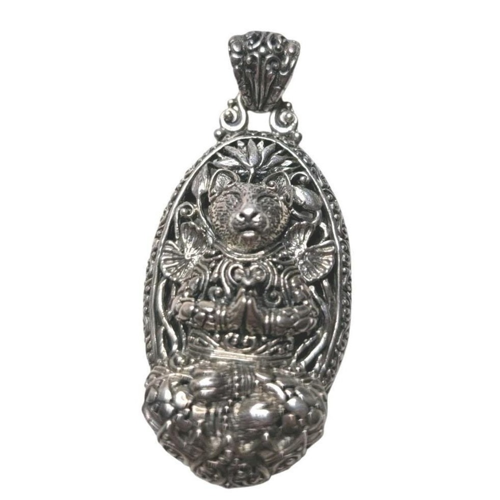 Vtg SARDA 925 Sterling Balinese Figural Mudra Deity Pendant Filigree Artisan 20g